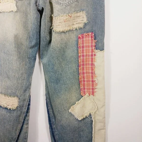 Oli & Hali Dawn Patchwork Wide Straight Jeans Size Small Mixed Media, Retro Edgy - Picture 9 of 16